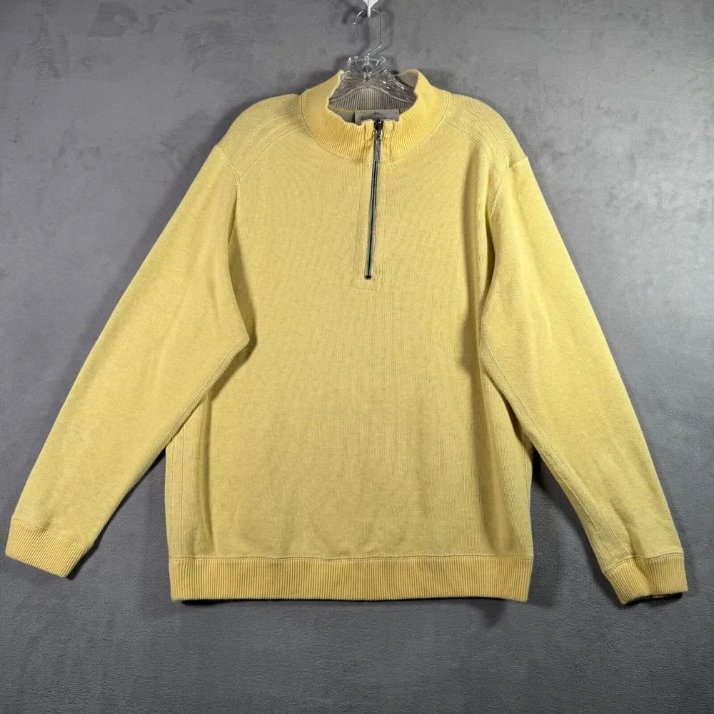 Tommy Bahama Sweater Mens Size M Yellow Beige 1/4 Zip Reversible Pullover Preppy